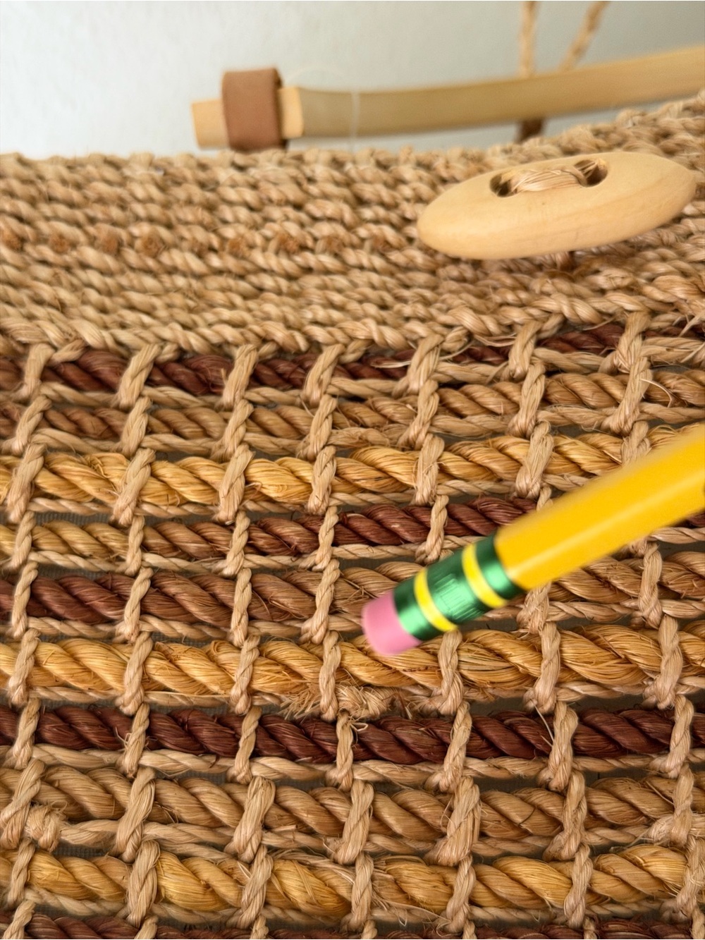 Talbots Woven Straw Tote in Brown and Tan with Wooden Handles - Picture 7 of 9
